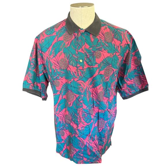 Island Connection Hawaii Aloha Floral Print Pullover Polo Shirt Size Large - Picture 1 of 6